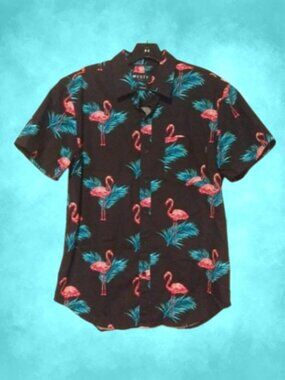 WESTY Flamingo Palm Button-Up Shirt M Tropical Resortcore Cotton Vacation Vibes